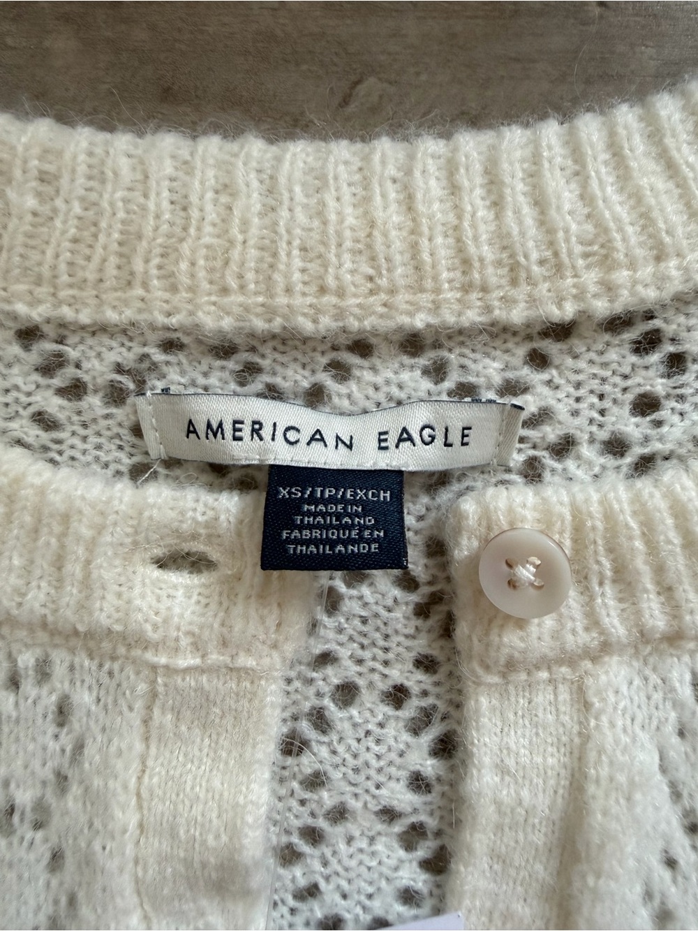 American Eagle Outfitters Ivory Open-Weave Button Front Cardigan